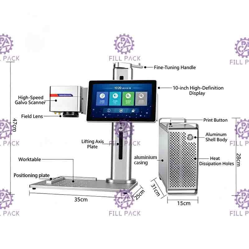 เครื่องพิมพ์เลเซอร์โต๊ะขนาด 20W สําหรับเครื่องหมายวันที่และรหัสชุดบนกล่องกล่องและขวดไวน์ ผู้ผลิต